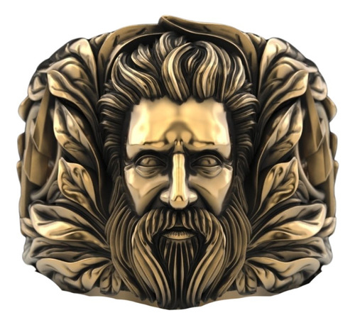 Anillo Hombre Barones Zeus Y Rayos Plata 925 Chapado Oro