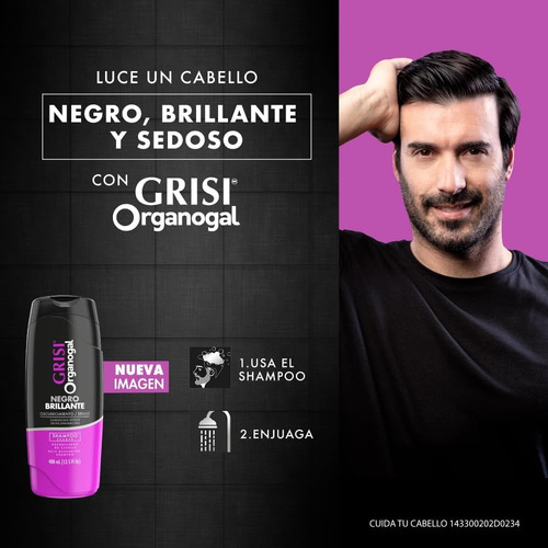 3 Shampoo Grisi Organogal Negro Brillante 400ml