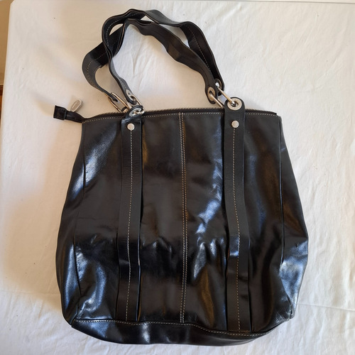 Cartera De Cuero Vacuno Grande Prune 30x40 Negro Lisa Níquel Negro (Usado)