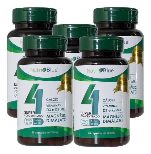 Cálcio Magnésio Vit D3 E K2 Quarteto Vitaminico Kit 5un