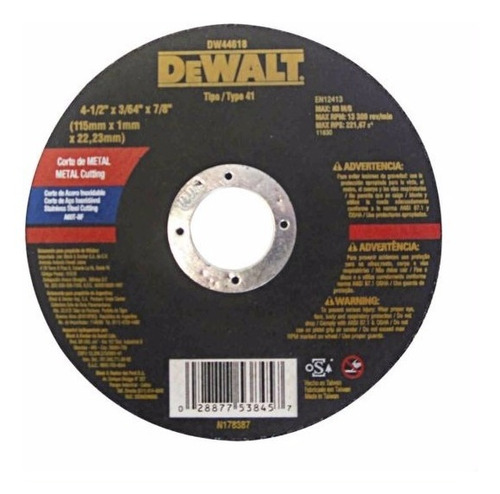 Disco De Corte 115 Mm Metal Dewalt Dw44601 X 100