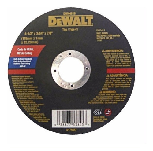 Disco De Corte 115 Mm Para Metales Acero Inoxidable Dewalt