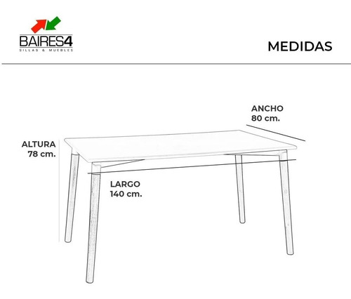 Juego De Comedor Mesa 140x80 + 4 Sillas Milán