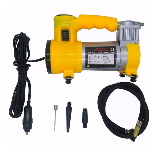 Mini Compressor De Ar Automotivo Veicular C/ Lanterna 150psi Cor Amarelo 12V