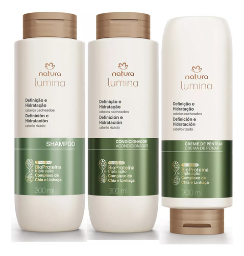 Natura Lumina Kit Shampoo+ Cond+ Creme Pentear Cab Cacheados