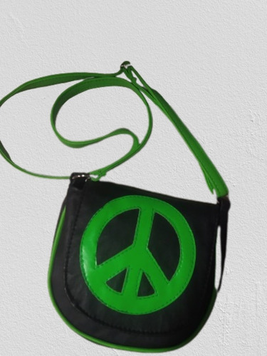 Bandolera Cartera Símbolo Amor Y Paz Verde Negra Y Verde 