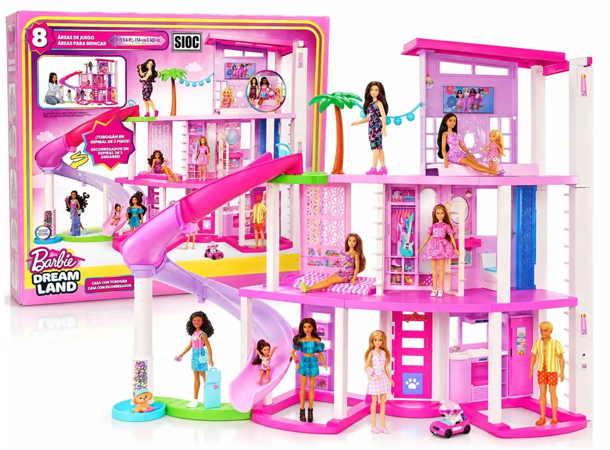 Casa Super Barbie Muñeca Mansión con 03 Pisos Diseño 360° - Tiene Cuarto de fiesta deslizante Pijamas Balcón Cocina Baño - Casa de Ensueño - Juguetes de Mattel