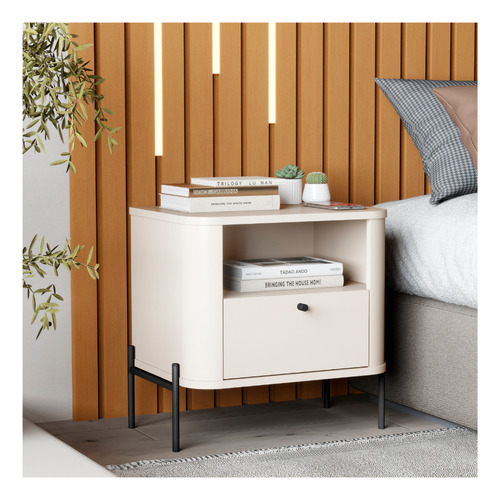 Mesa De Cabeceira Tucupí Slim Off White Preto Jb Bechara