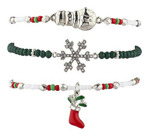 Lux Accessories - Juego De 3 Brazaletes De Navidad, Color Pl