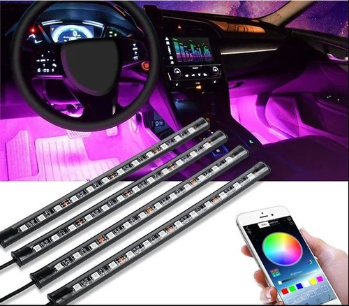 4 Tiras Luces Led Tunning Bluetooth Audioritmicas Para Auto
