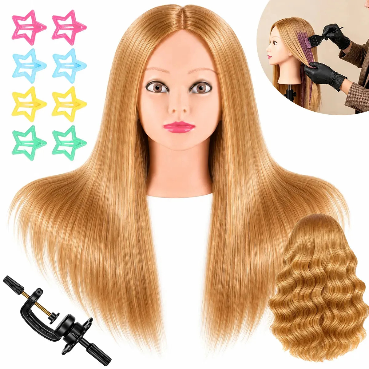 Cabeza de Maniquí para Peinar con Cabello Humano Real de 61 cm, ELOVRAIX Dorado