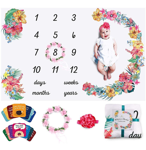 Baby Mensual Milestone Blanket Girl Floral  Diseño Sua...
