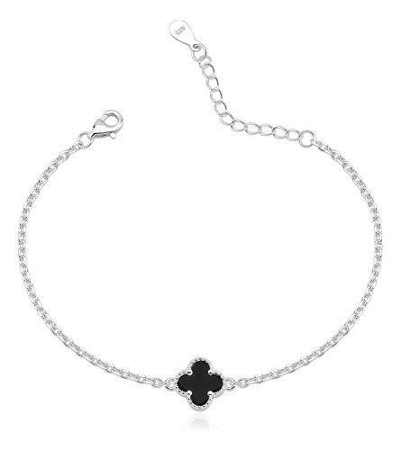 Pulseira Feminina De Prata 925 Trevo Com 9mm Unissex Comprimento 19.5 Cm Cor Onix Diâmetro 19.5 Cm