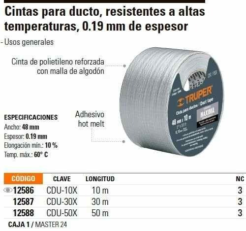 Cinta Para Ducto Alta Temperatura Truper 48mmx10mts. Cdu-10x