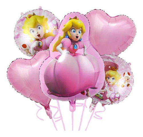 Set 5 Globos Metalizado Princesa Peach Mario Bross