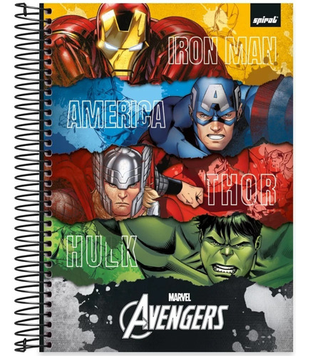 Caderno Avengers 10materias 160f Capa Dura Hulk Thor Capitão