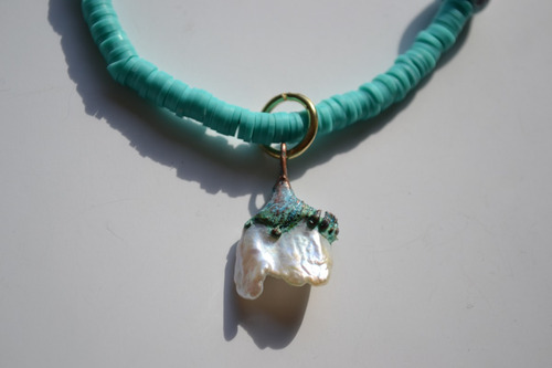 Imagen 8 de 10 de Collar Turquesa Con Perla Natural De Rio, Gatito, Cod1