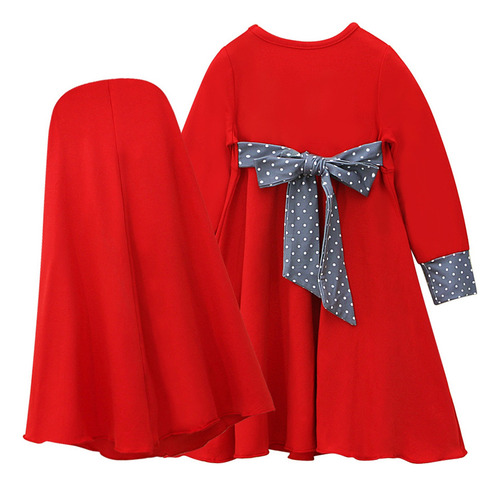 Vestido Musulmán De Manga Larga Con Cuello Redondo Y Lazo En
