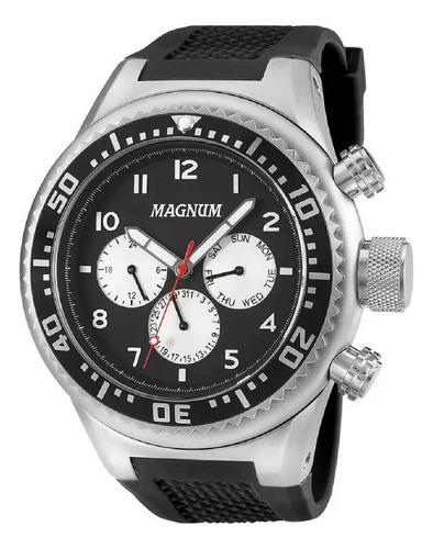 Relógio Magnum Masculino Multifunção Ma34012t Aço Grande Cor da correia Preto Cor do bisel Preto Cor do fundo Preto