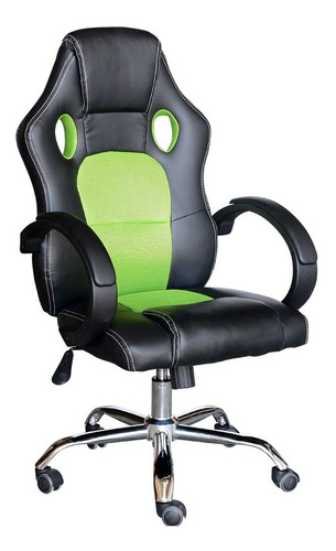 Silla Gamer Tapizada Y Base De Metal - Verde