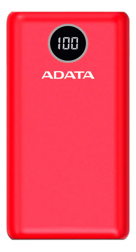 Power Bank Portátil Adata 20000mah P20000q Carga Rapida Usbc Color Rojo