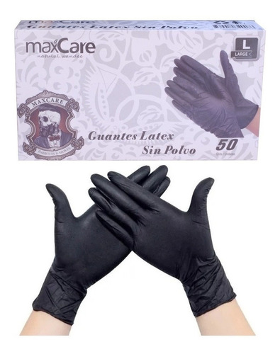 Maxcare® 50pcs Guante Negro Látex Sin Polvo - 3 Talla Elegir