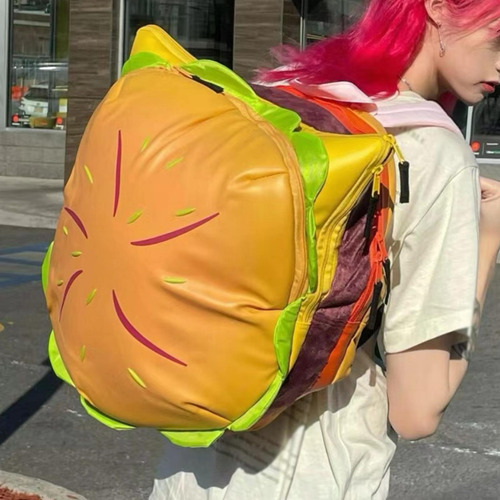 Mochila Cheeseburger Fashion Tote Zipper Pouch Uso Diário