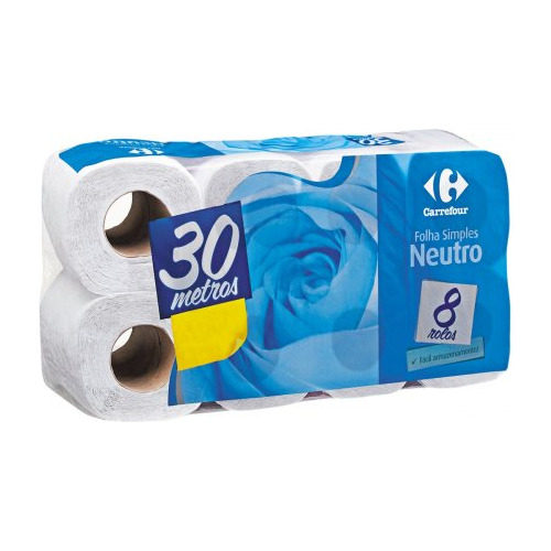 Papel Higiênico Folha Simples 30 Metros Carrefour 8 Unidades