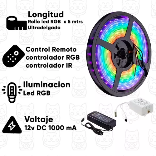 Tira Luces Led 5050 Rgb, Kit Completo,control Y Fuente