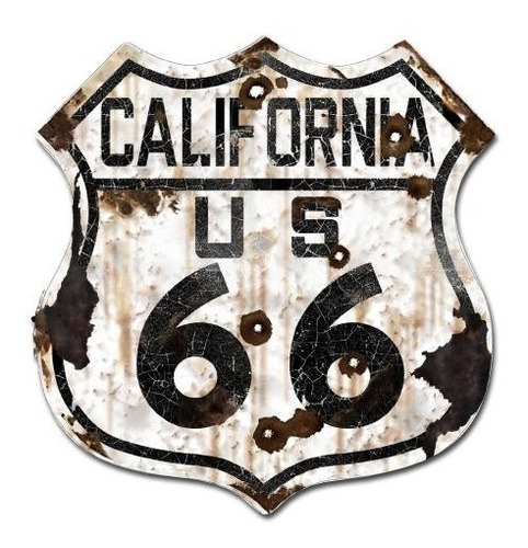 Cartel California 66 Ruta 66 Antiguo Chapa Route 27x25 C-002