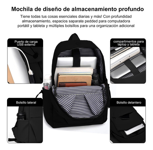 Mochila De Computadora Portátil Mochila De 15.6 Pulgadas Mochila Escolar Color Negro Diseño De La Tela Liso