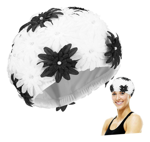 Gorro De Baño De Tela De Doble Capa Con Flores De Perlas