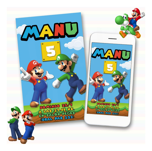 Invitación Digital Mario Bros Personalizada Virtual Mario