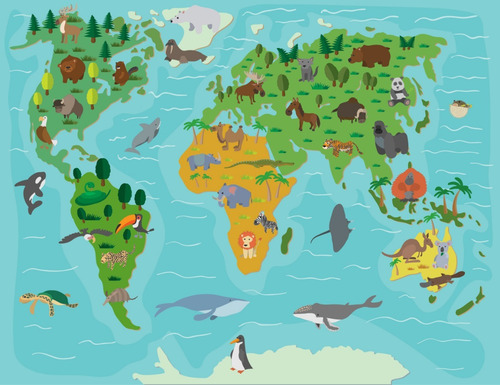 Imagen 9 de 9 de Vinilos Decorativos Mapamundi Infantil - Mapa Animales