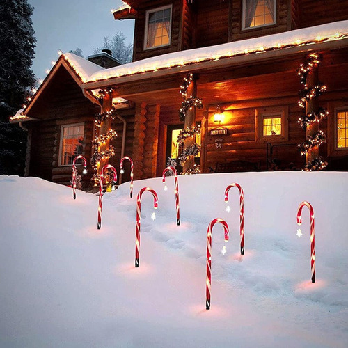 Juego De 8 Luces Solares Navideñas Con Bastón De Caramelo