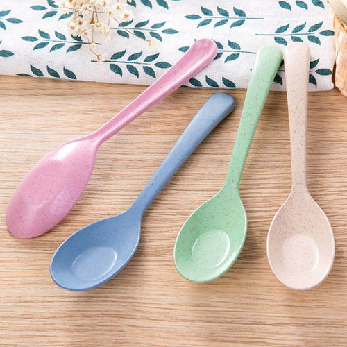 Cuchara Sopera De Mango Largo Con Paja De Trigo Para Niños,
