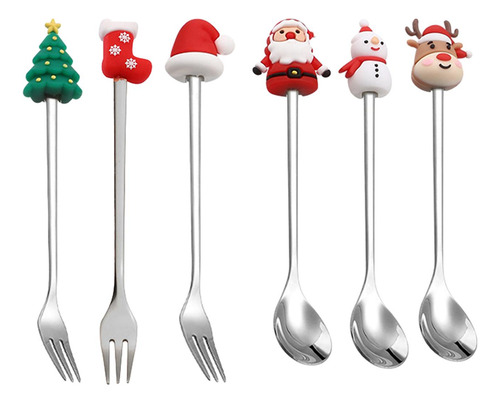 Juego De Tenedores Y Cucharas Navideñas, Plata 6 Piezas