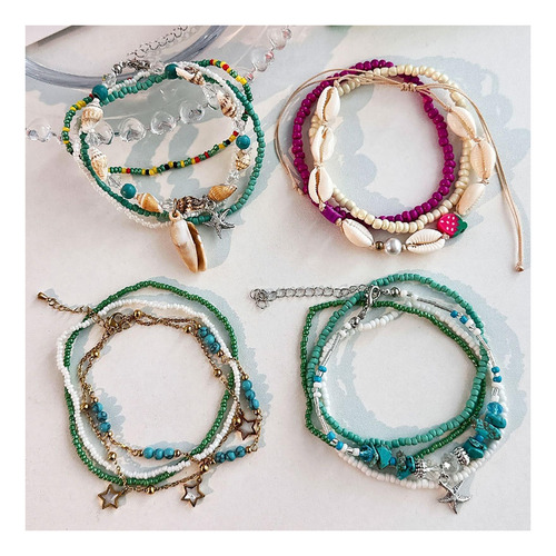 Lvla Gan Pcs Pulseras De Tobillo De Concha De Mar Para Mujer Concha Y Estrella De Mar. 5 Cm