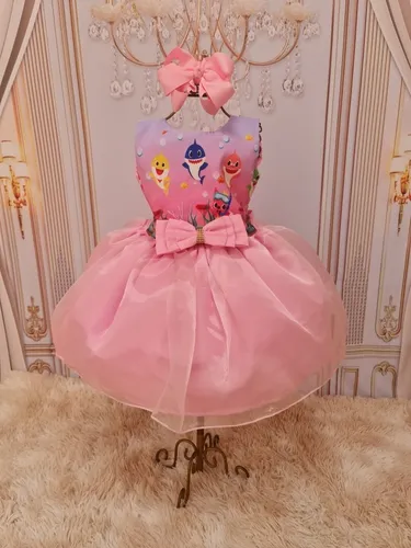 Vestido Tem tico Baby Shark Rosa Ou Azul Infantil Festa Luxo