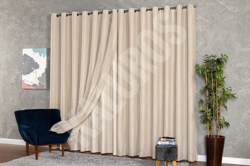 Cortina Voil Gaze De Linho Com Forro Blackout 7,00x2,20 Luxo