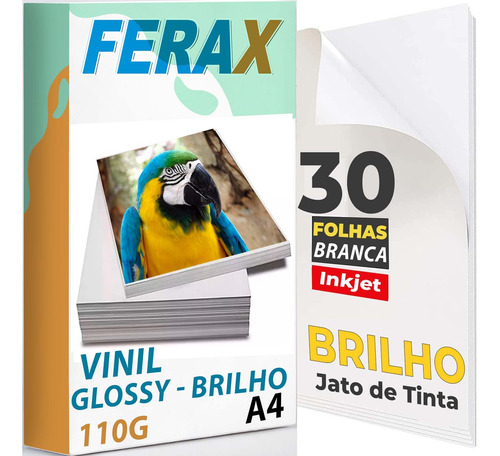 30 Adesivos Vinil Branco Brilho P/ Impressora Jato Tinta A4