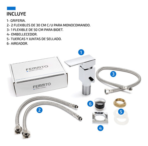 Griferia De Bidet Monocomando Para Baño Y Vanitory Lavatorio