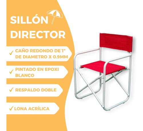 Sillon Director Exterior Caño Redondo Reforzado Plegable Rojo