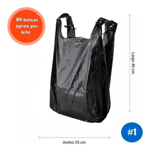 1kg Bolsa Asa Camiseta Negra Bio Dif. Tamaños 100% Reciclada