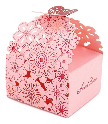 Caja Para Souvenir Flores Caladas 8x7x6.5 Cm Rosa X50u