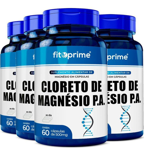 4 Potes Cloreto De Magnésio P. A. 500mg 60cps Fitoprime