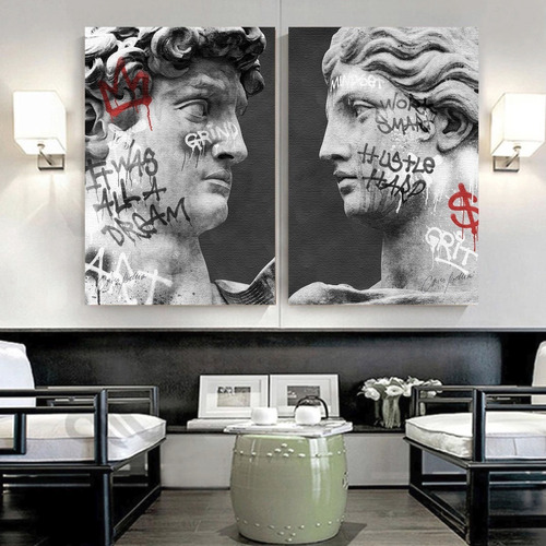 2 Cuadros Estatuas Griegas Graffiti Moderno Canvas 90x60cm