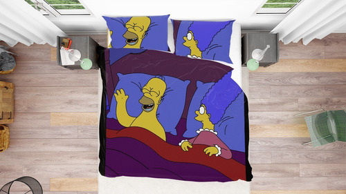 Homero Y Marge Simpson Acochado + Sabanas 2 1/2 P