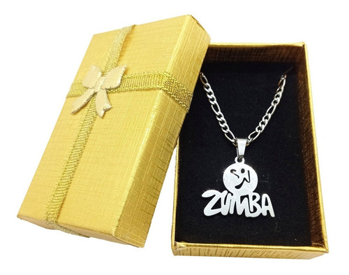 Collar / Cadena De Acero Quirúrgico Dije Zumba Y Estuche Color Plateado