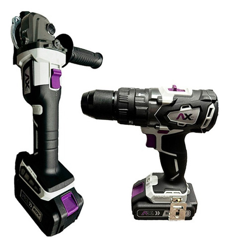 Kit Esmeril 4-1/2 20v + Rotomartillo 1/2 20v Axt-kiter20v Color Gris Y Morado Frecuencia 60